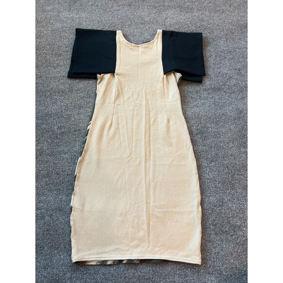 Meem Label Womens Black Beige Printed Open Sleeve Sheath Dress Size Small - Picture 3 of 8